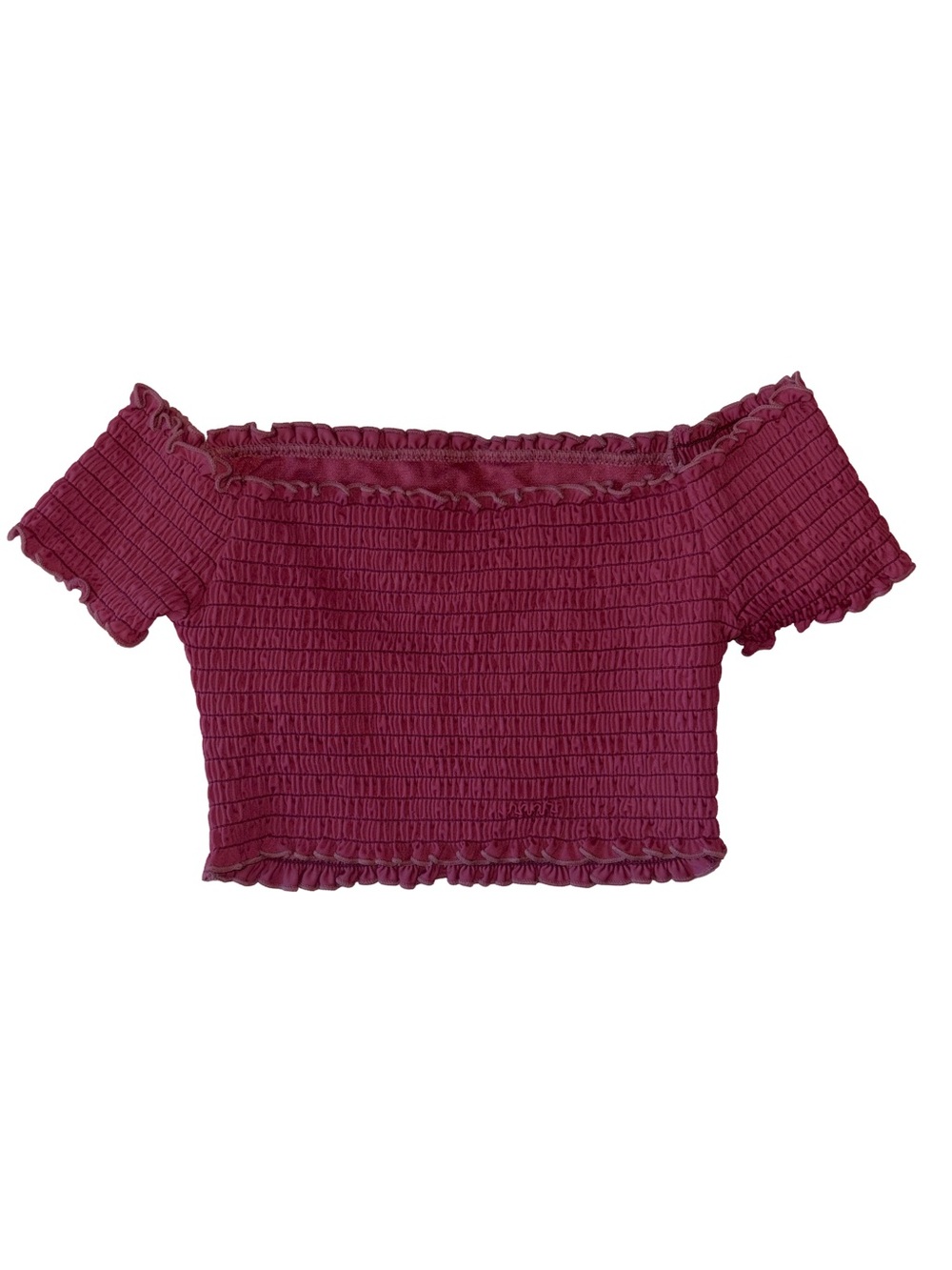 Smocked Off-Shoulder Crop Top in Burgundy